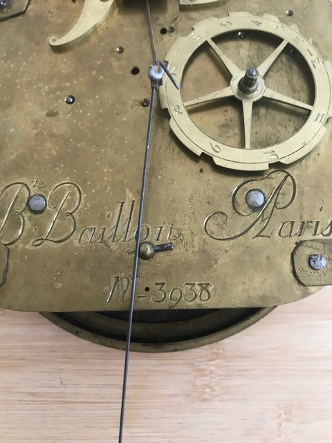 A late 19th century French carved walnut wall clock combined thermometer and barometer, dial and movement marked J Baptiste Baillon, Paris, height 93cm